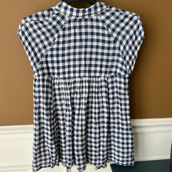 Free People Womens Blue and White Checkered Gingham Blouse Size XS Praire Farm - Picture 4 of 6